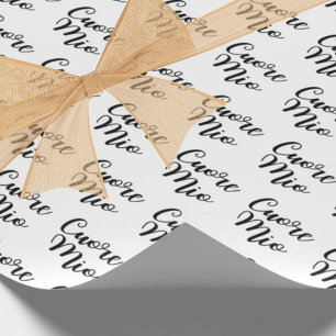 Papel De Presente Cuore Mio (Meu Coração) Script Preto Chic Repetiçã