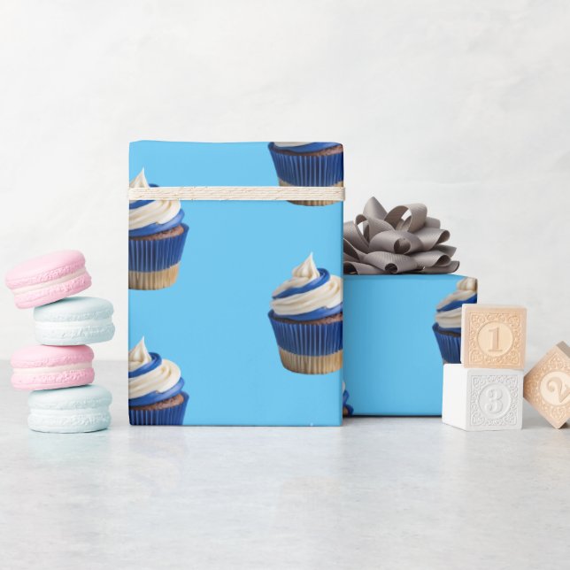 Papel De Presente Cupcake Azul (Chá de bebê)