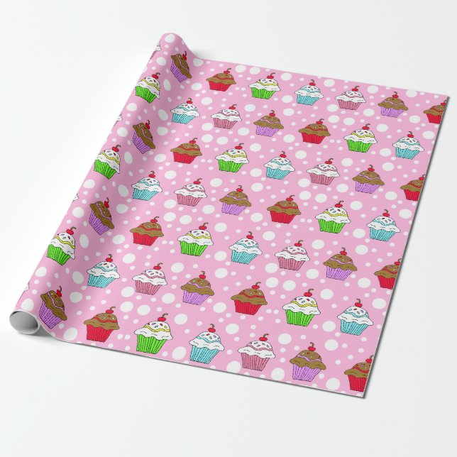 Papel De Presente Cupcake Colorido Whimsical (Desenrolado)