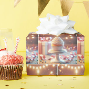 Papel De Presente Cupcake De Aniversário Com Iluminação De Cordas