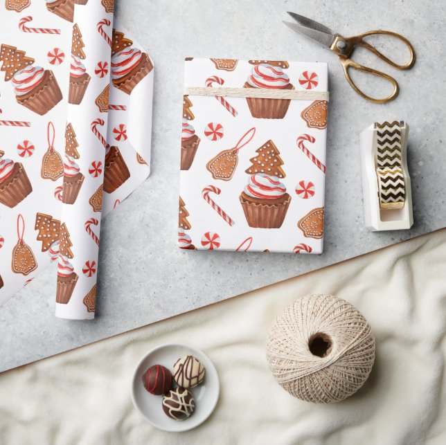 Papel De Presente Cupcake de Biscoito de Pão-de-Açúcar de Natal (Artesanato)