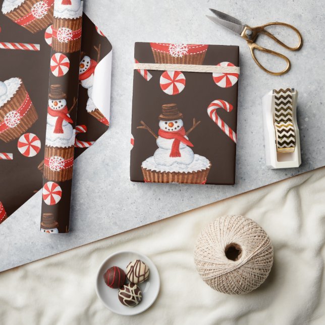 Papel De Presente Cupcake de Natal Snowman (Artesanato)
