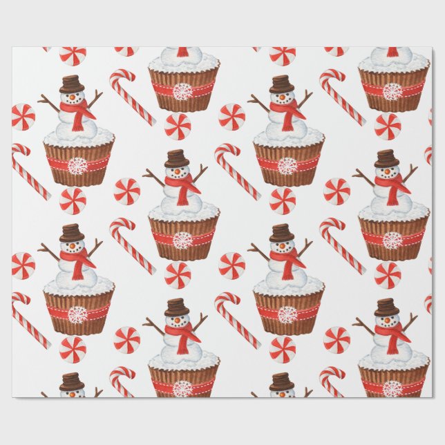 Papel De Presente Cupcake de Natal Snowman (Aberto)