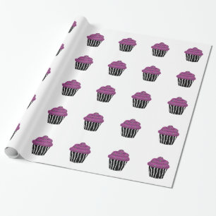 Papel De Presente Cupcake de Padrão Zebra Roxo