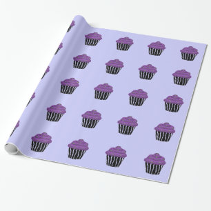 Papel De Presente Cupcake de Padrão Zebra Roxo