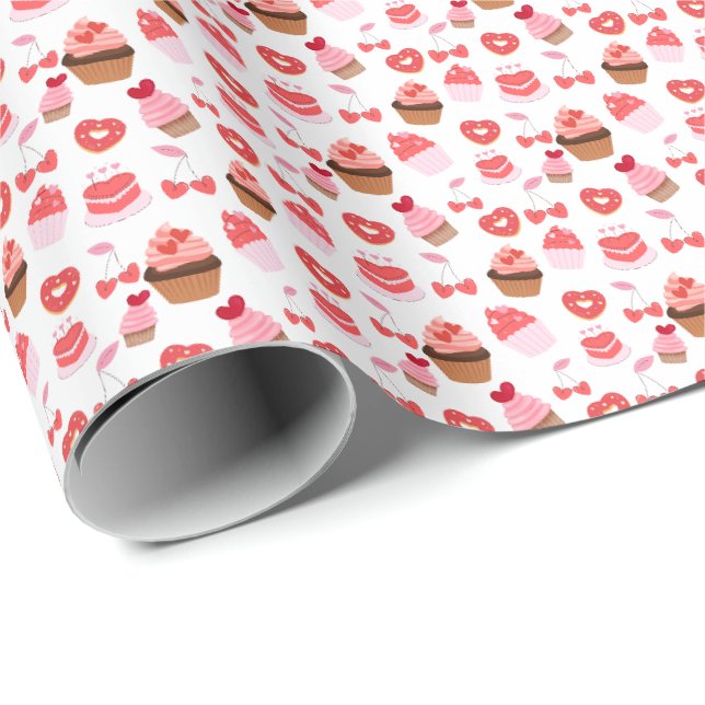 Papel De Presente Cupcake Doce Dia Dos Namorados (Ponta do rolo)