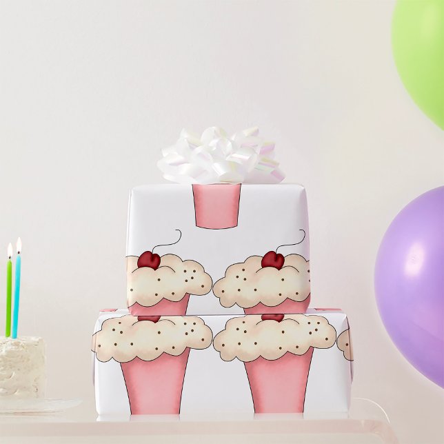 Papel De Presente Cupcake Kawaii, bonito, Milkshake com Cereja (Criador carregado)