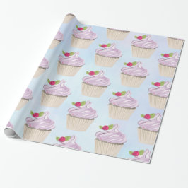 Papel De Presente Cupcake rosa delicioso Berry no topo
