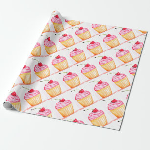 Papel De Presente Cupcake rosa Festivo do Partido Bajulador de cerej