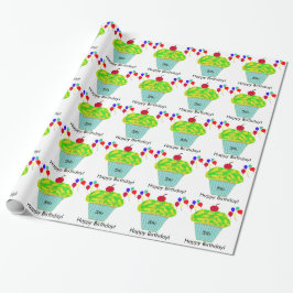 Papel De Presente Cupcake Verde Amarelo dos Balões de Nascimento