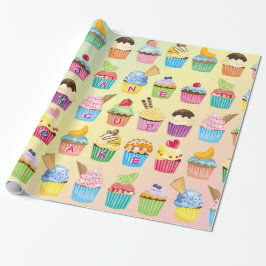 Papel De Presente Cupcakes Adicione Seu Nome Monograma Cute Muffin T