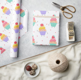 Papel De Presente Cupcakes bonitos Festas de aniversário Divertidos 