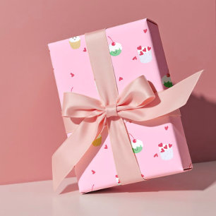 Papel De Presente Cupcakes de Cereja & Corações de Amor – Sobremesa