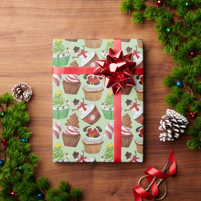 Papel De Presente Cupcakes de Natal com Aquarela (Presente de Natal)