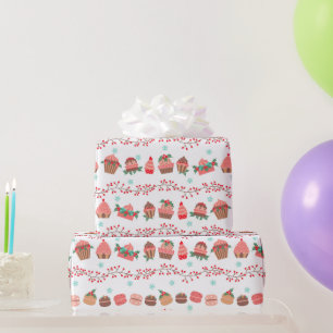 Papel De Presente Cupcakes de Natal Festivos Macarons