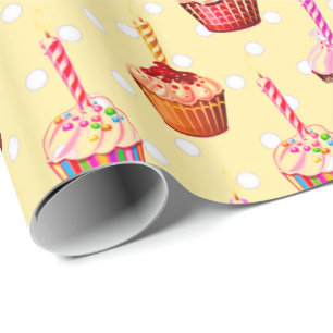 Papel De Presente Cupcakes e Bolinhas de aniversário