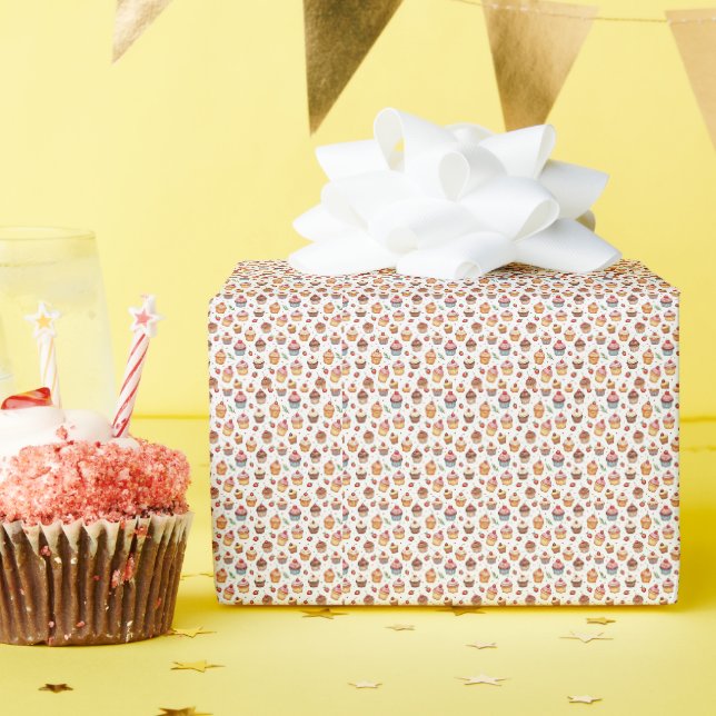 Papel De Presente Cupcakes e Morangos (Festa de aniversário)