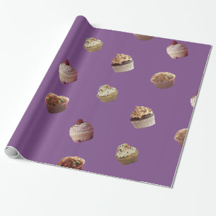 Papel De Presente Cupcakes, papel de envolvimento lustroso roxo