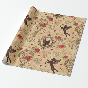 Papel De Presente Cupido Vintage do Dia dos Namorados Vitoriano