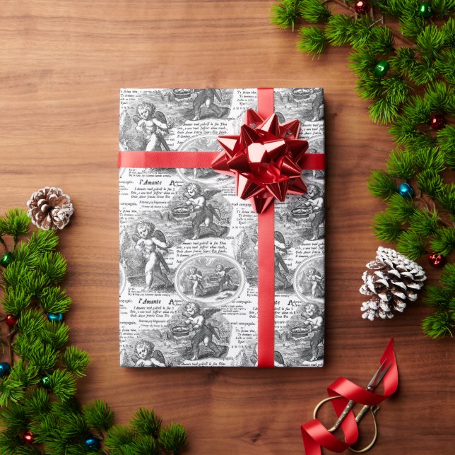 Papel De Presente Cupidos Românticos de Natal ou Casamento Apaixonad (Presente de Natal)