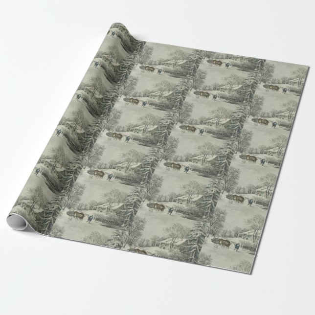 Papel De Presente Currier & Ives A Tempestade da Neve (Desenrolado)