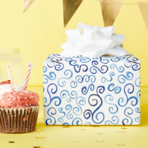 Papel De Presente Curvas de Abstrato de Cores Aquáticas Azuis Whimsi