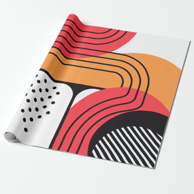 Papel De Presente Curved Line with Red & Orange Geometric Shapes (Desenrolado)