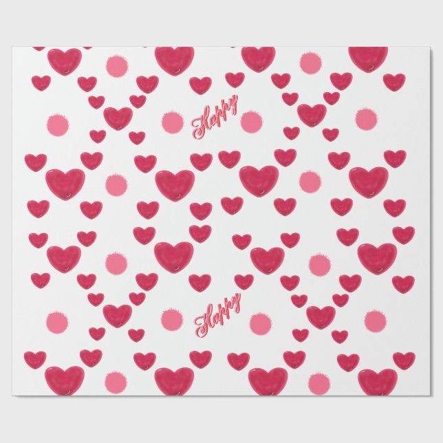 Papel De Presente Custom 3D Jelly Hearts & Polka Dots Cute Pattern (Aberto)
