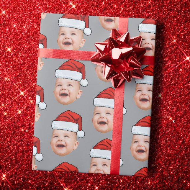 Papel De Presente Custom Baby Face Photo Santa Hat Christmas (Criador carregado)