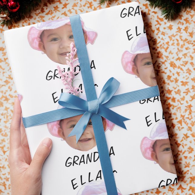 Papel De Presente Custom Baby Face Photo Text Grandma (Criador carregado)