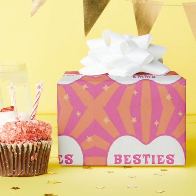 Papel De Presente Custom "Besties" Sunburst Personalized Pillow – Em (Festa de aniversário)