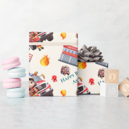 Papel De Presente Custom Cute Fun 3D Firefighter Girls Birthday |