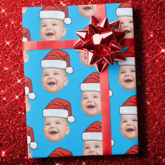 Papel De Presente Custom Face Photo Santa Hat Christmas (Criador carregado)