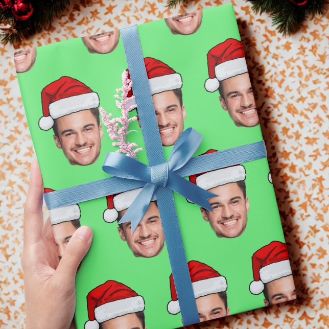 Papel De Presente Custom Face Photo Santa Hat Christmas (Criador carregado)