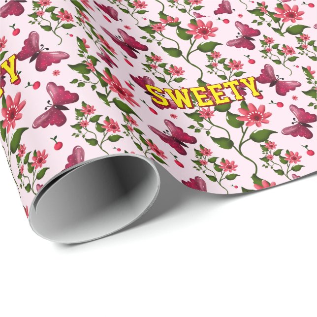 Papel De Presente Custom floral butterfly pattern  (Ponta do rolo)
