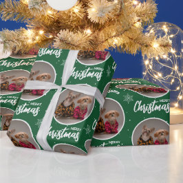 Papel De Presente Custom Green Merry Christmas One Circle Photo