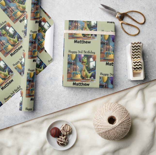 Papel De Presente Custom Happy 3rd Birthday Congratulations, Dino   (Artesanato)