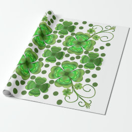 Papel De Presente Custom Metallic Green Clover & Swirl Pattern 