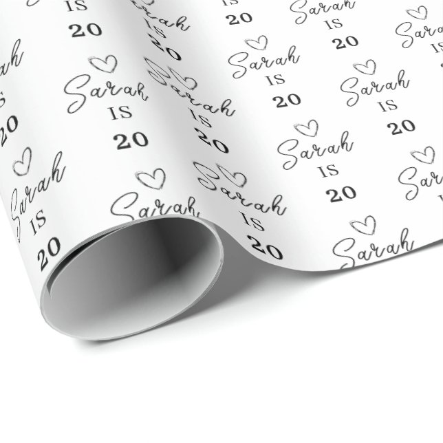 Papel De Presente Custom Name 20th Birthday Wrapping Paper (Ponta do rolo)