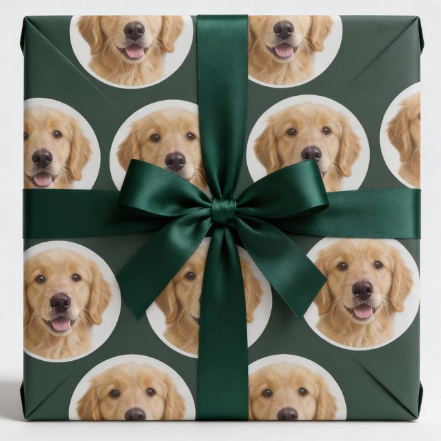 Papel De Presente Custom Pet Photo | Personalized Forest Green Gift  (Criador carregado)