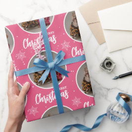 Papel De Presente Custom Retro Pink Merry Christmas One Circle Photo