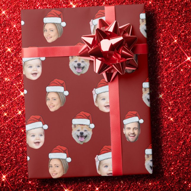 Papel De Presente Custom Santa Hat Family Face 4 Photos Christmas (Criador carregado)