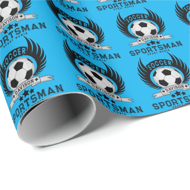 Papel De Presente Custom Soccer Sportsman Emblem With Ball And Wings (Ponta do rolo)