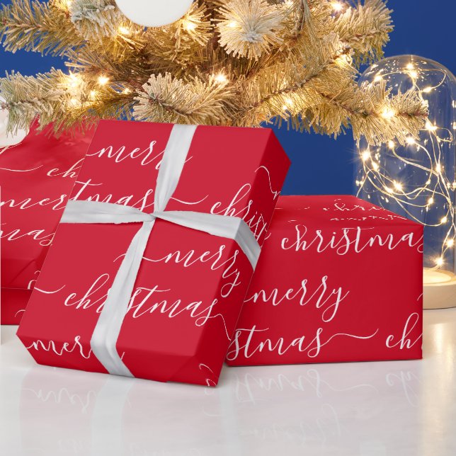 Papel De Presente Custom Text Elegant Red And White Merry Christmas (Feriados)