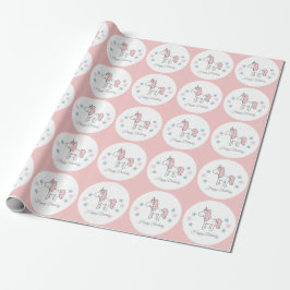 Papel De Presente Custom Unicorn Cute Pink Happy Birthday 