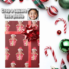 Papel De Presente Customizable Children's Face Photo Red Christmas