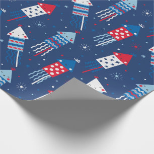 Papel De Presente Cute 4 de julho Fireworks vermelho branco azul
