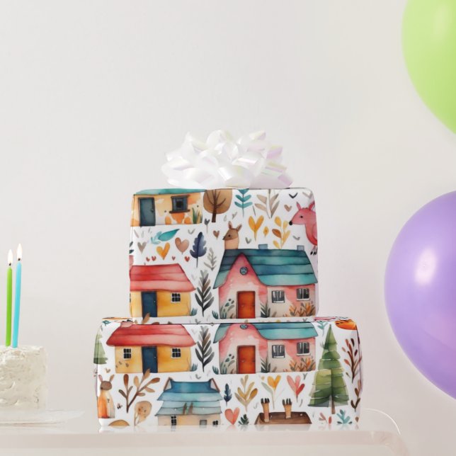 Papel De Presente Cute abriga flores animais Enrolado Papel (Presentes para festas)