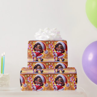 Papel De Presente Cute African American Girl in Santa Attire
