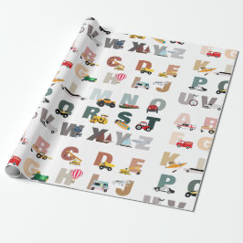 Papel De Presente Cute Alphabet ABC Trucks, Veículos De Transporte